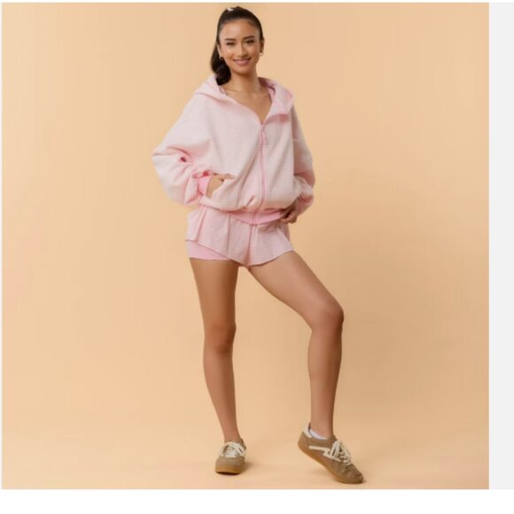Blogilates Marshmallow Full Zip Hooded Sweatshirt Pink Gingham Medium - Picture 5 of 5